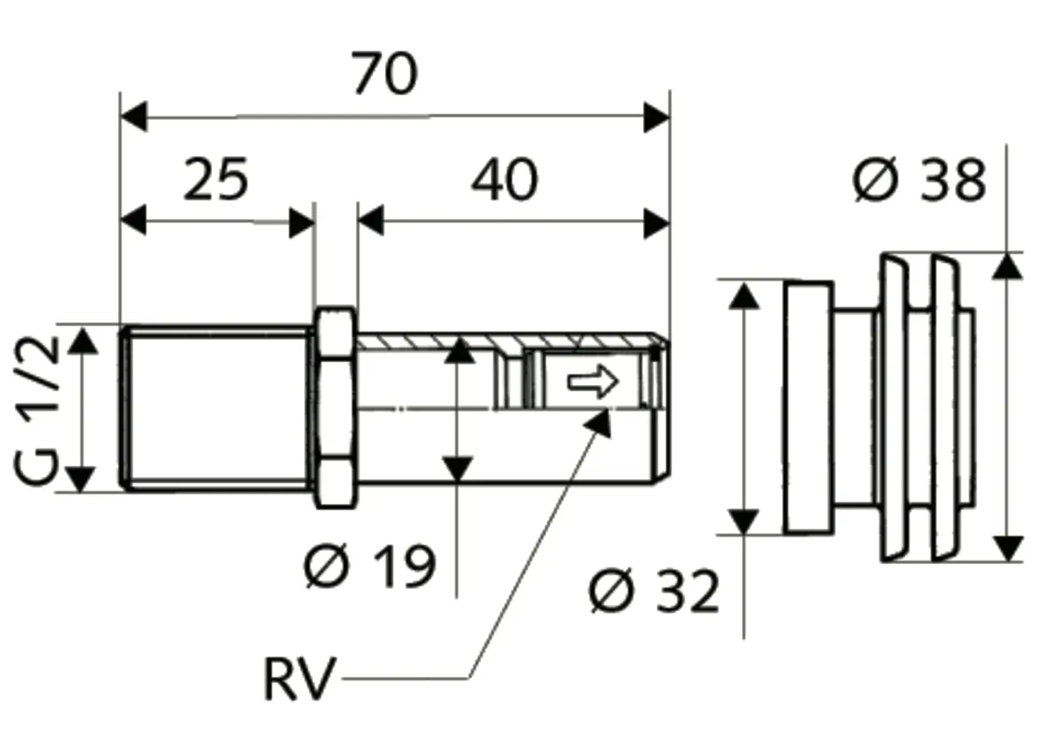 Urinal-Zulaufgarnitur DN 15 RV, DN 15 G 1/2 AG