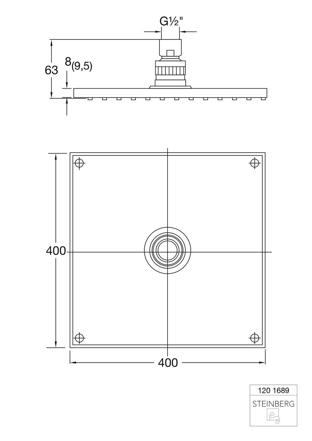 Serie 120 Regenbrause 40,0 x 40,0 x 0.8 cm mit Easy-clean system Serie 120 Regenbrause 40,0 x 40,0 x 0.8 cm mit Easy-clean system