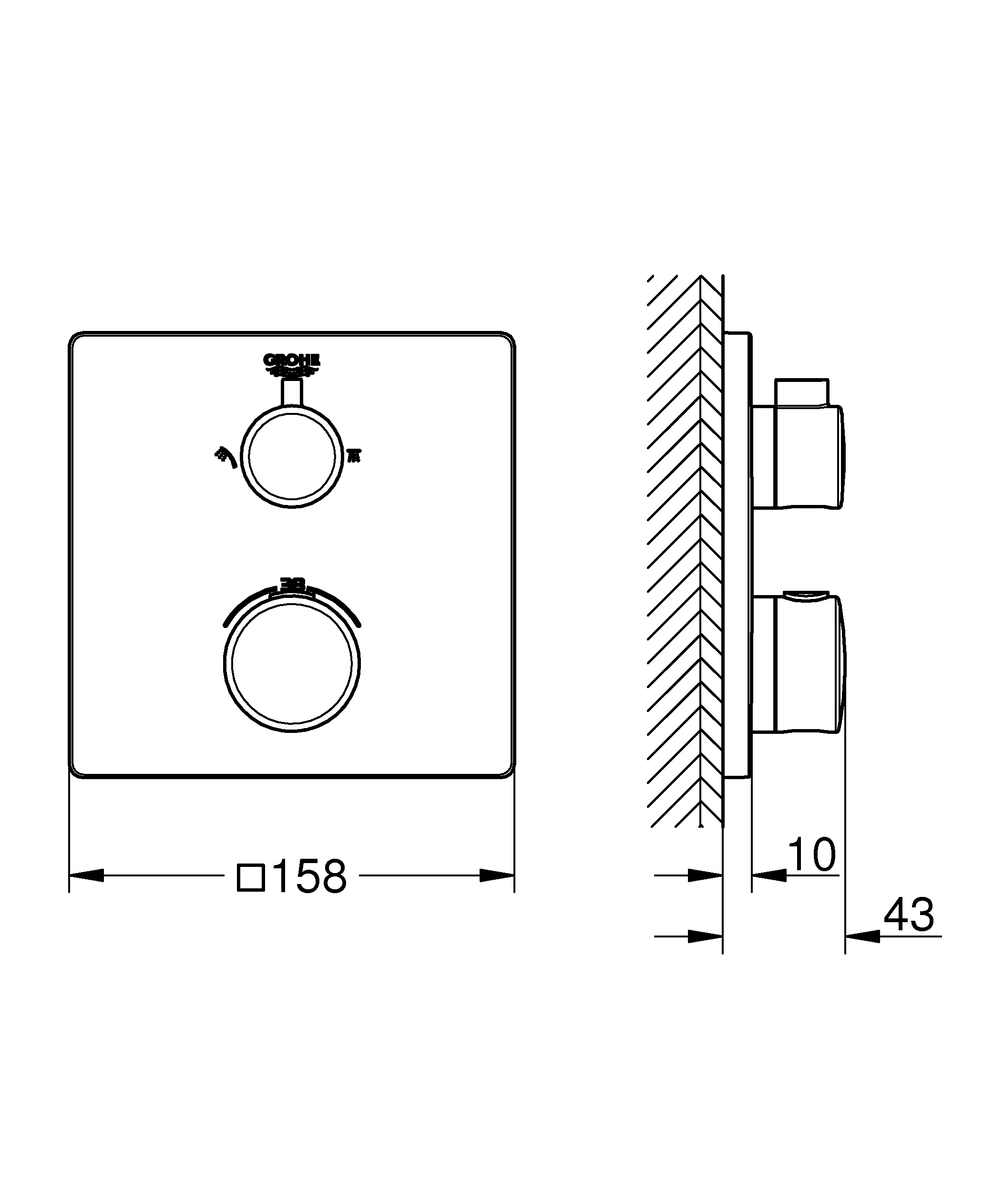 Thermostat-Brausebatterie Grohtherm 24079, mit integrierter 2-Wege-Umstellung, Fertigmontageset für Rapido SmartBox, chrom