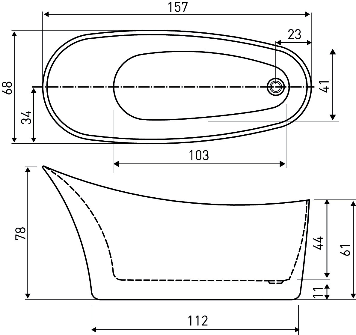 Novoterm Badewanne „MAYA“ freistehend 1570 × 680 mm, ,, , Novoterm Badewanne „MAYA“ freistehend 1570 × 680 mm, ,, ,