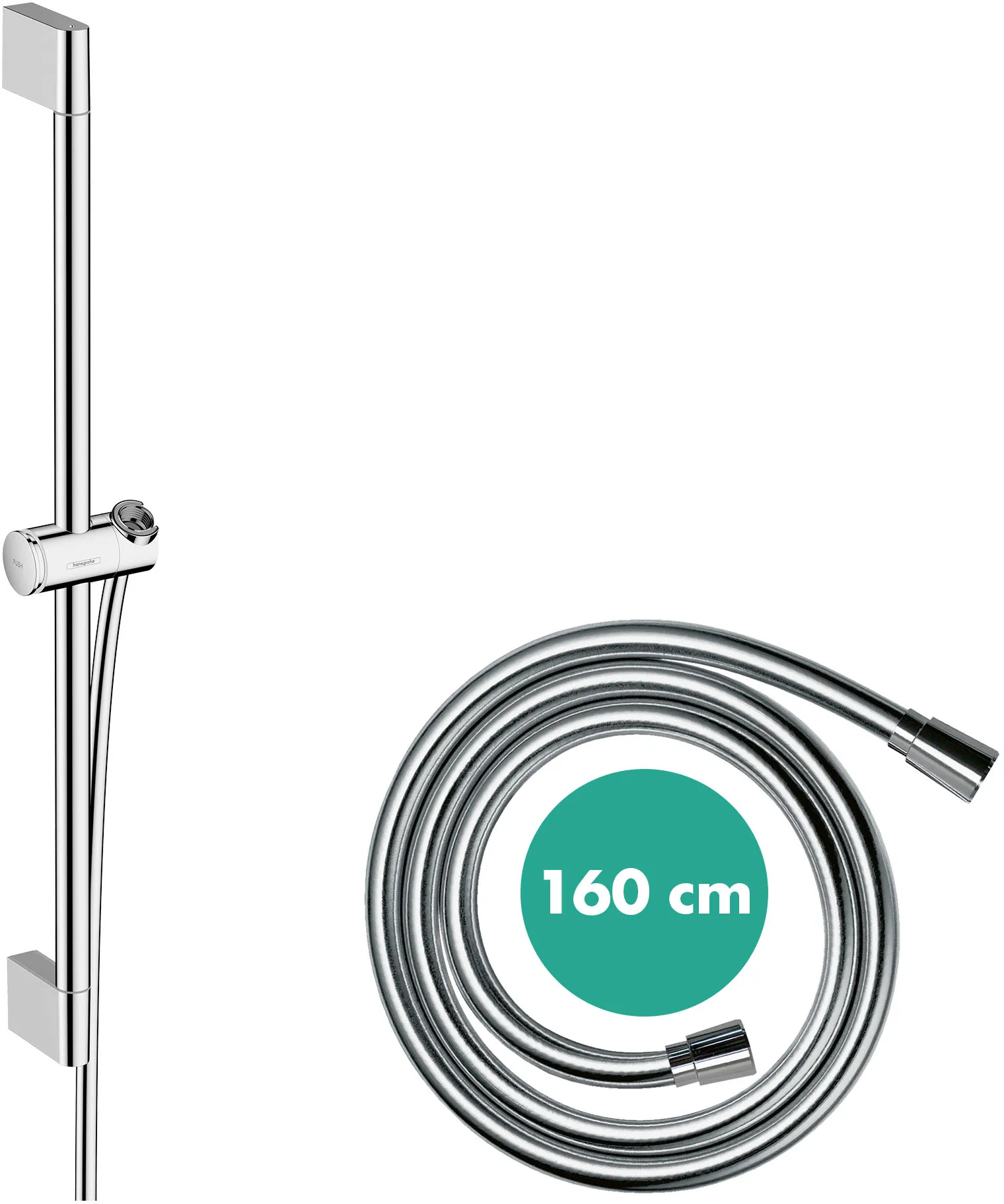 Brausestange Unica/Pulsify 650mm mit Push Schieber und Brauseschlauch chrom