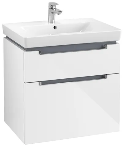 Villeroy & Boch Waschtischunterschrank „Subway 2.0“ 63,7 × 59 × 45,4 × 45,4 cm Glossy White, mittig, ohne Beleuchtung
