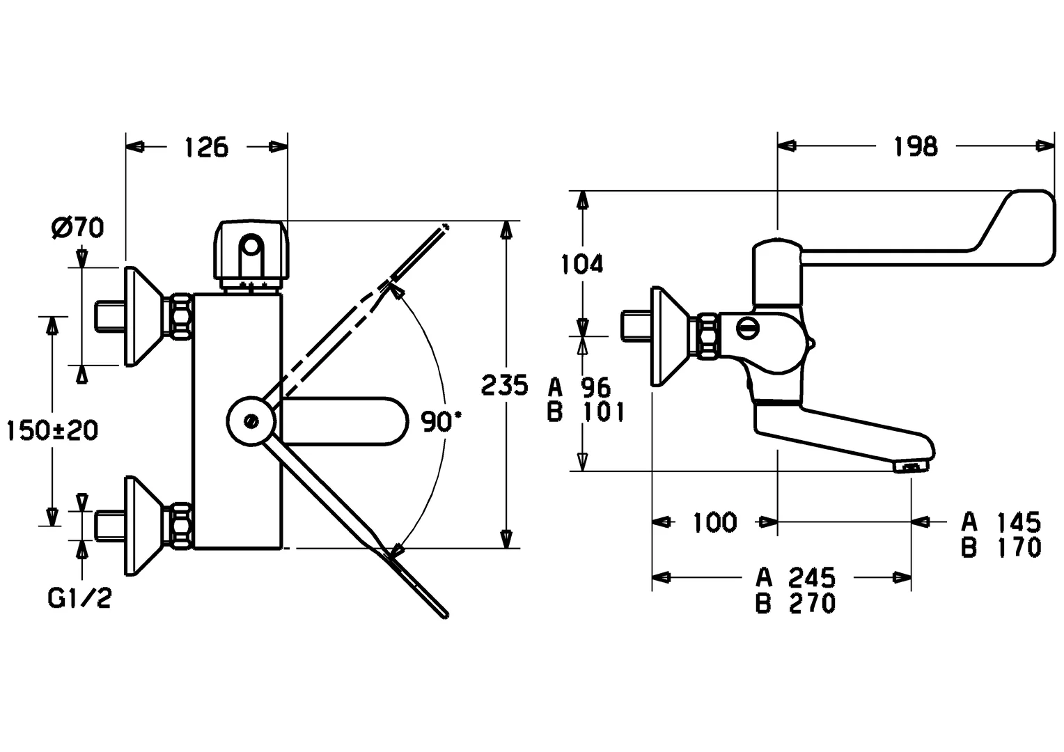 HansaTEMPRA Waschtischbatterie HansaTEMPRA 0838 Bedienungshebel lang Ausladung 245 mm DN15 Chrom