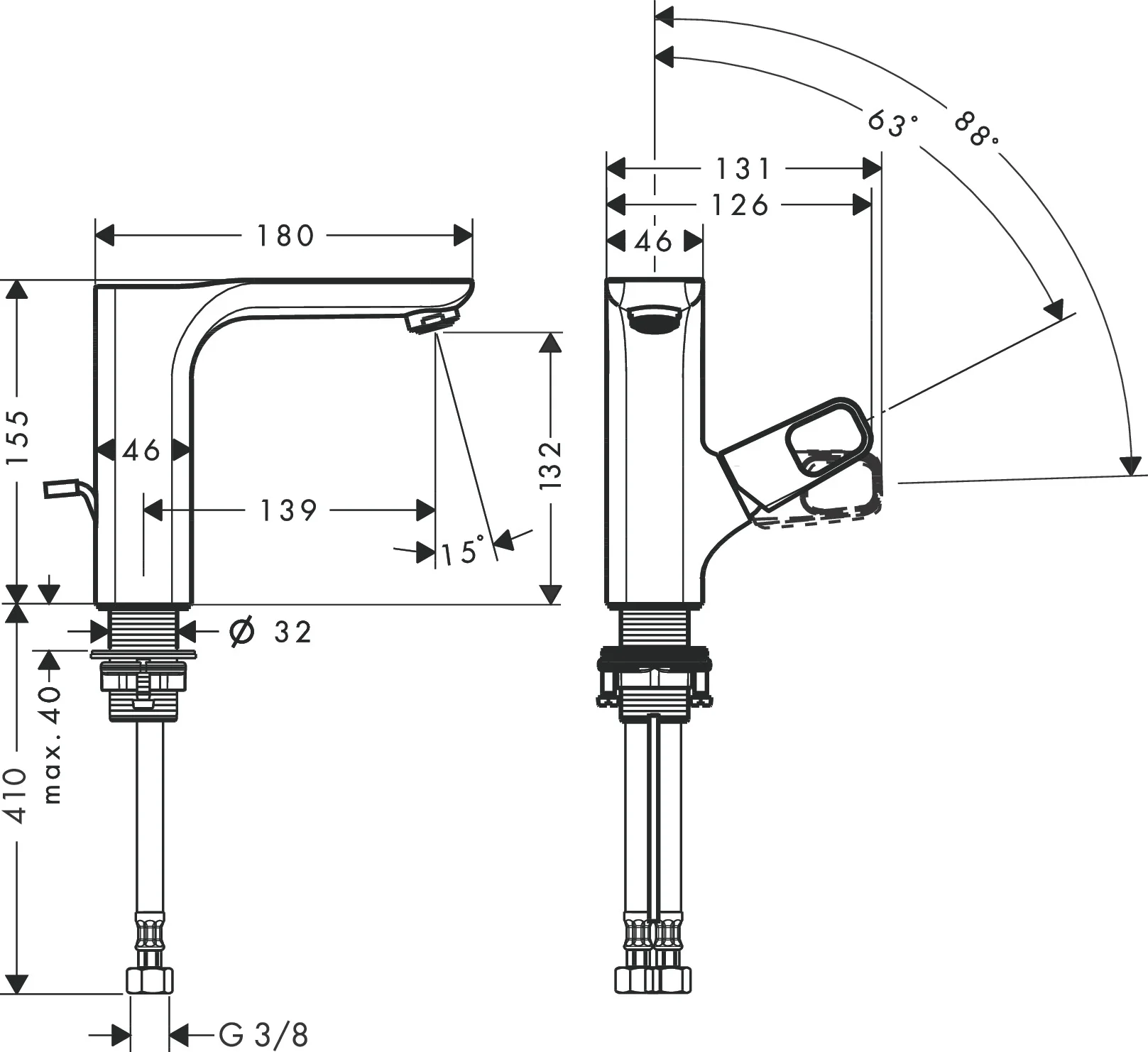 Hansgrohe AXOR Urquiola Einhebel-Waschtischmischer 130, Chrom, Ausladung 139 mm, Auslaufhöhe 132 mm, Bügelgriff, Normalstrahl, max. Durchfluss 5 l/min