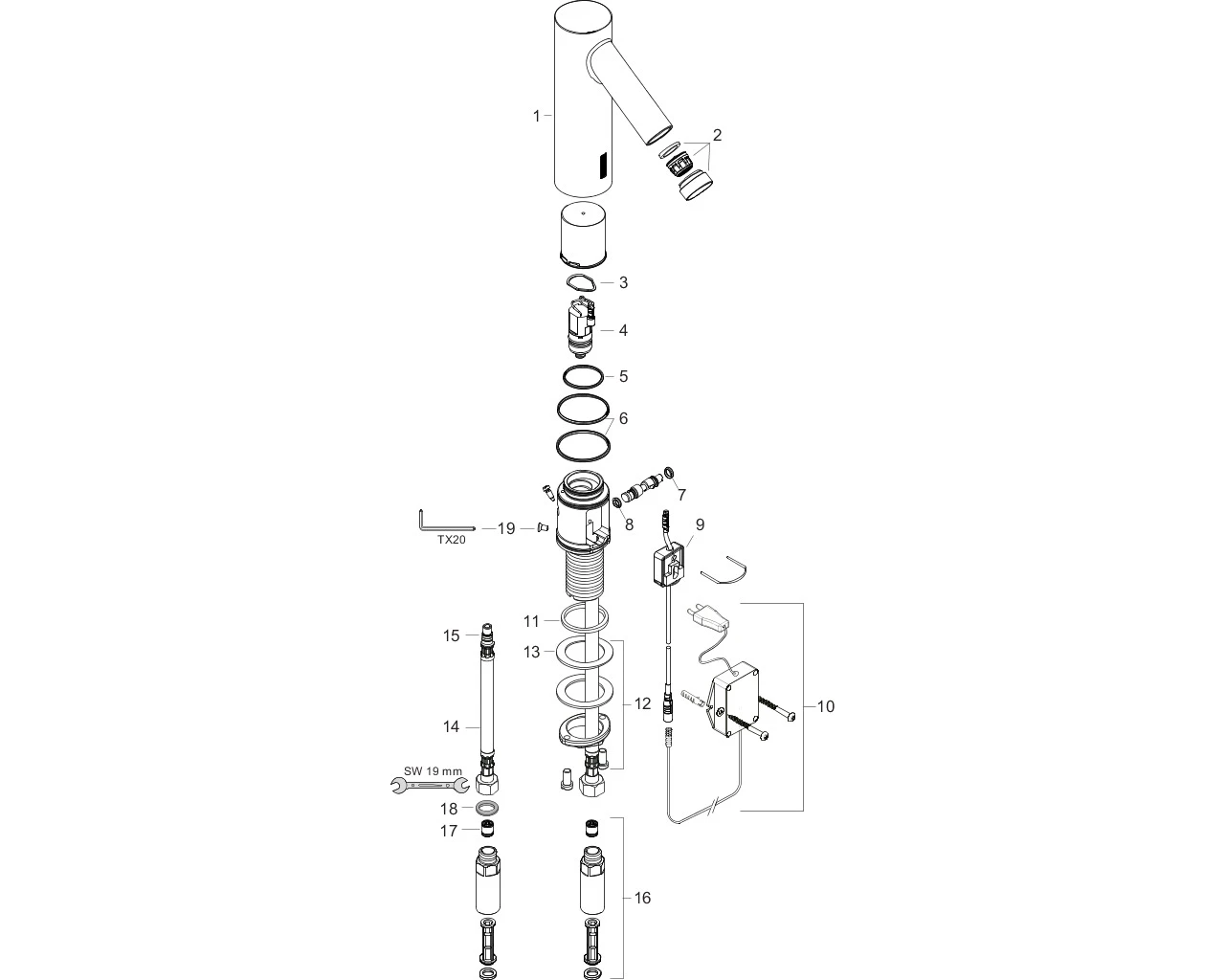 Waschtischmischer Axor Starck Elektr. Netzbetrieb chrom o.Temperaturmischung