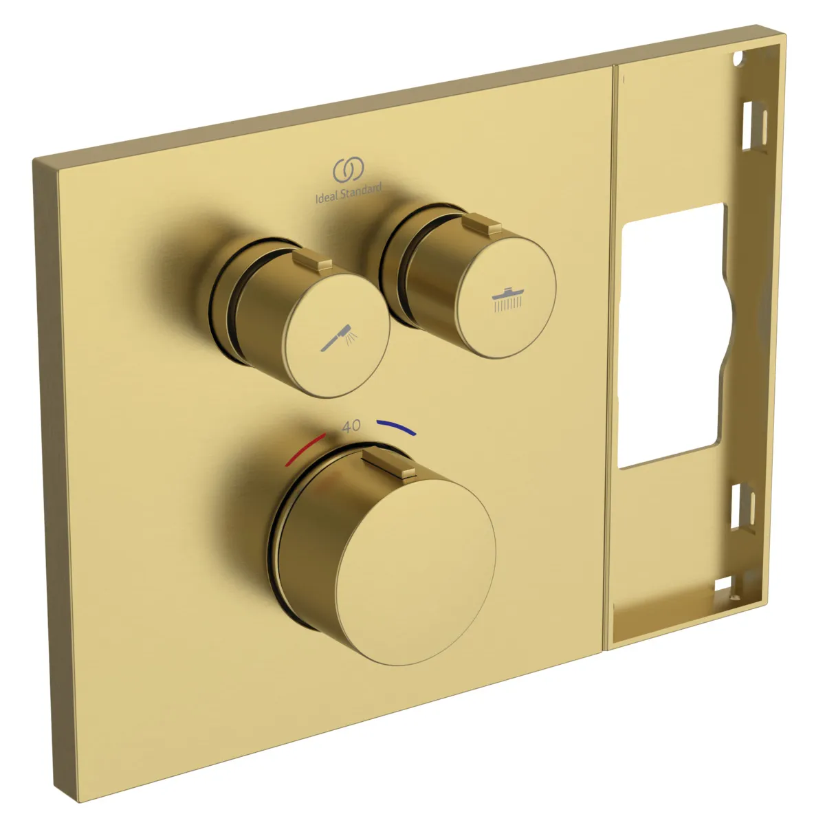 Ideal Standard Ceratherm Navigo Solos Armaturen-Paket, Brausethermostat Unterputz Bausatz 2, Regenbrause, Wandanschluss, Handbrause, Wandanschlussbogen Unterputz, Brauseschlauch Brushed Gold