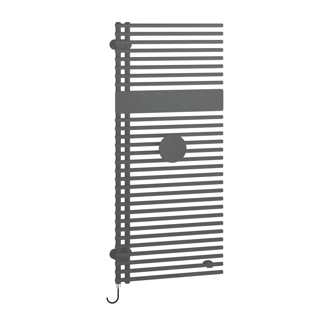 Kermi Credo Half round - Bad- und Wohnheizkörper, Elektrobetrieb, 1000x450x46 mm, graphit metallic / Holz, links, 400W