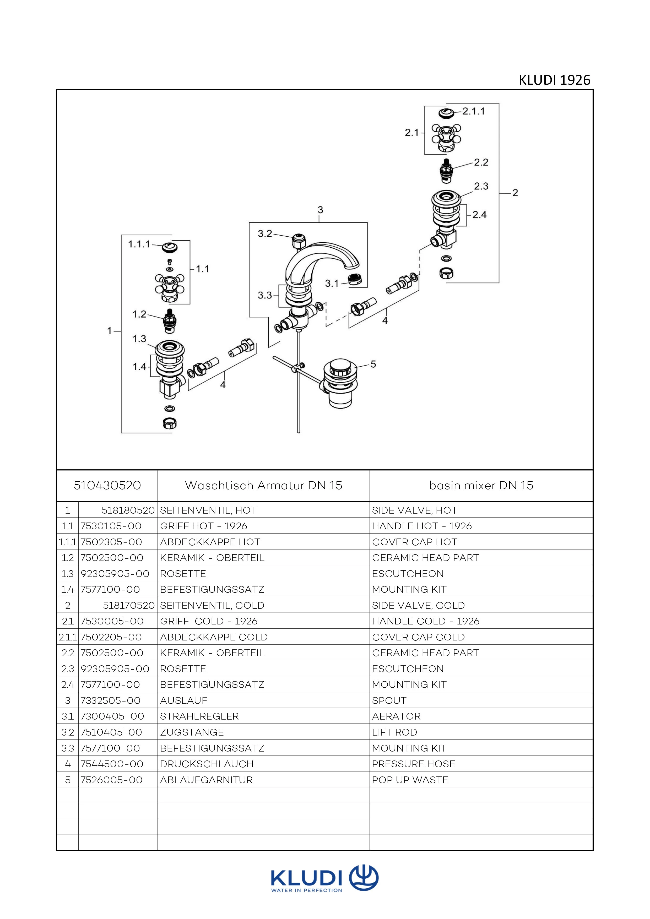 1926 Waschtischarmatur Dreilochmontage, Ausladung 150 mm, chrom, W270 1926 Waschtischarmatur Dreilochmontage, Ausladung 150 mm, chrom, W270