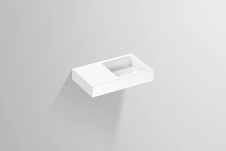 Waschbecken „Q-Serie“ 525 × 90 mm, ohne Hahnlochbohrung, rechts mit ProShield Waschbecken „Q-Serie“ 525 × 90 mm, ohne Hahnlochbohrung, rechts mit ProShield