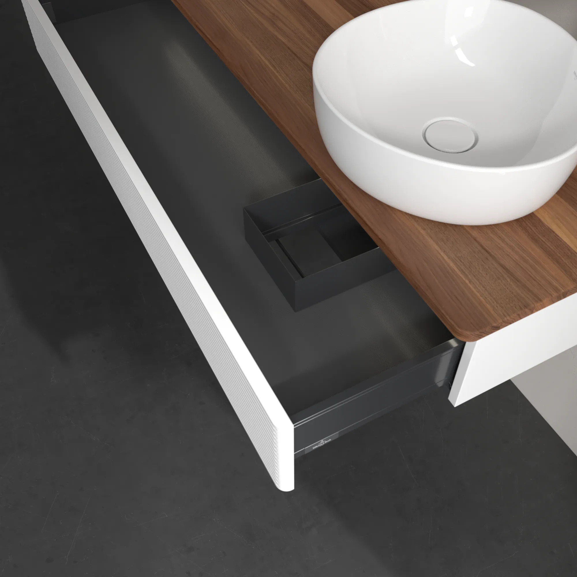 Villeroy & Boch Waschtischunterschrank „Antao“ 1200 × 190 × 500 mm White Matt Lacquer, für Becken rechts, mit Beleuchtung