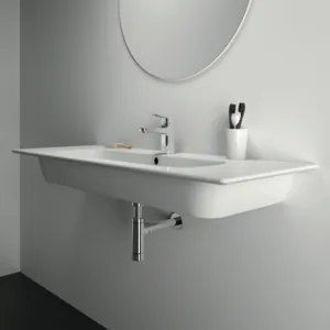 Waschbecken „i.life A“ 124 × 46 × 15,5 cm, Hahnlochposition mittig Waschbecken „i.life A“ 124 × 46 × 15,5 cm, Hahnlochposition mittig