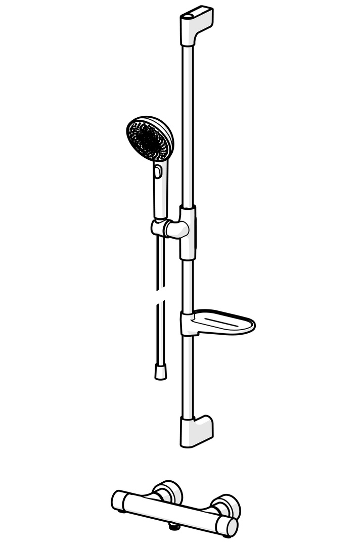 Brausebatterie mit Brausegarnitur PRISMA 4813 3-strahlig Chrom, 970 mm