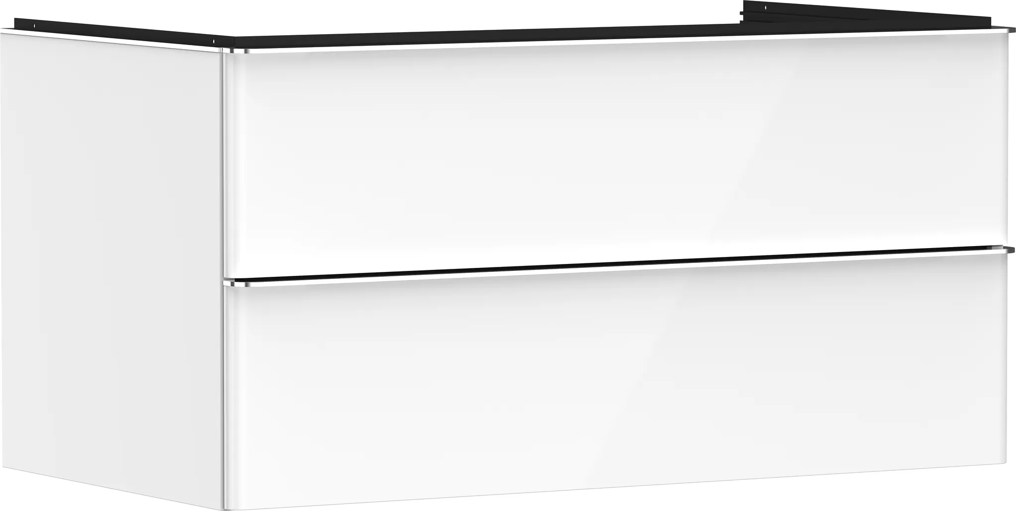 Xelu Q Waschtischunterschrank Weiß Hochglanz 980/550 mit 2 Schubkästen für Konsolen mit Aufsatzwaschtisch Chrom
