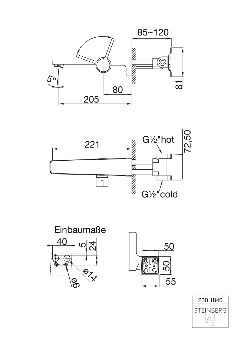 Serie 230 Waschtisch-Einhebelmischbatterie mit Unterputz- Einbaukörper 1/2, Ausladung: 20,5 cm Serie 230 Waschtisch-Einhebelmischbatterie mit Unterputz- Einbaukörper 1/2, Ausladung: 20,5 cm