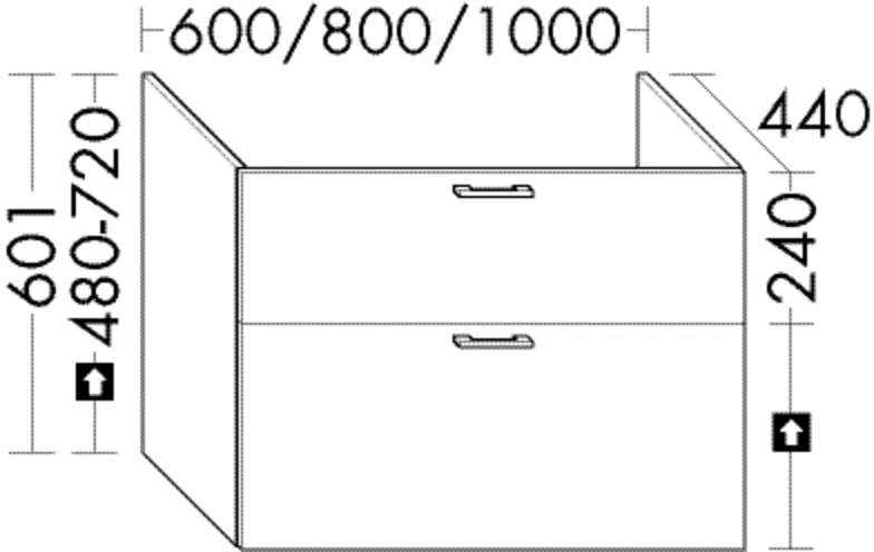 Waschtischunterschrank Sys30 von burgbad - 440 mm tief, 600 mm breit, 601 mm hoch, für Mineralguss-Waschtisch M3 mit Siphonausschnitt