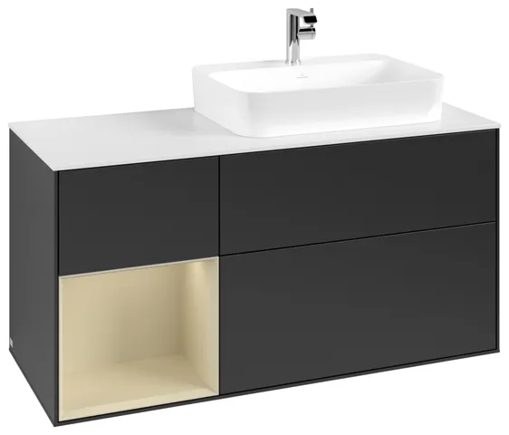 Villeroy & Boch Waschtischunterschrank „Finion“ für Schrankwaschtisch 1200 × 603 × 501 mm Black Matt Lacquer, für Becken rechts Villeroy & Boch Waschtischunterschrank „Finion“ für Schrankwaschtisch 1200 × 603 × 501 mm Black Matt Lacquer, für Becken rechts