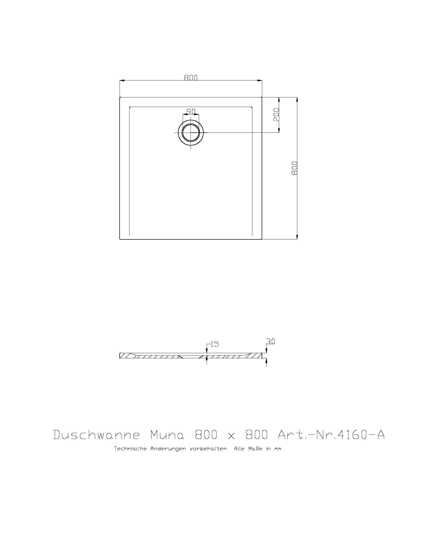 Duschwanne „Muna S“ Quadrat 80 × 80 cm in Weiß