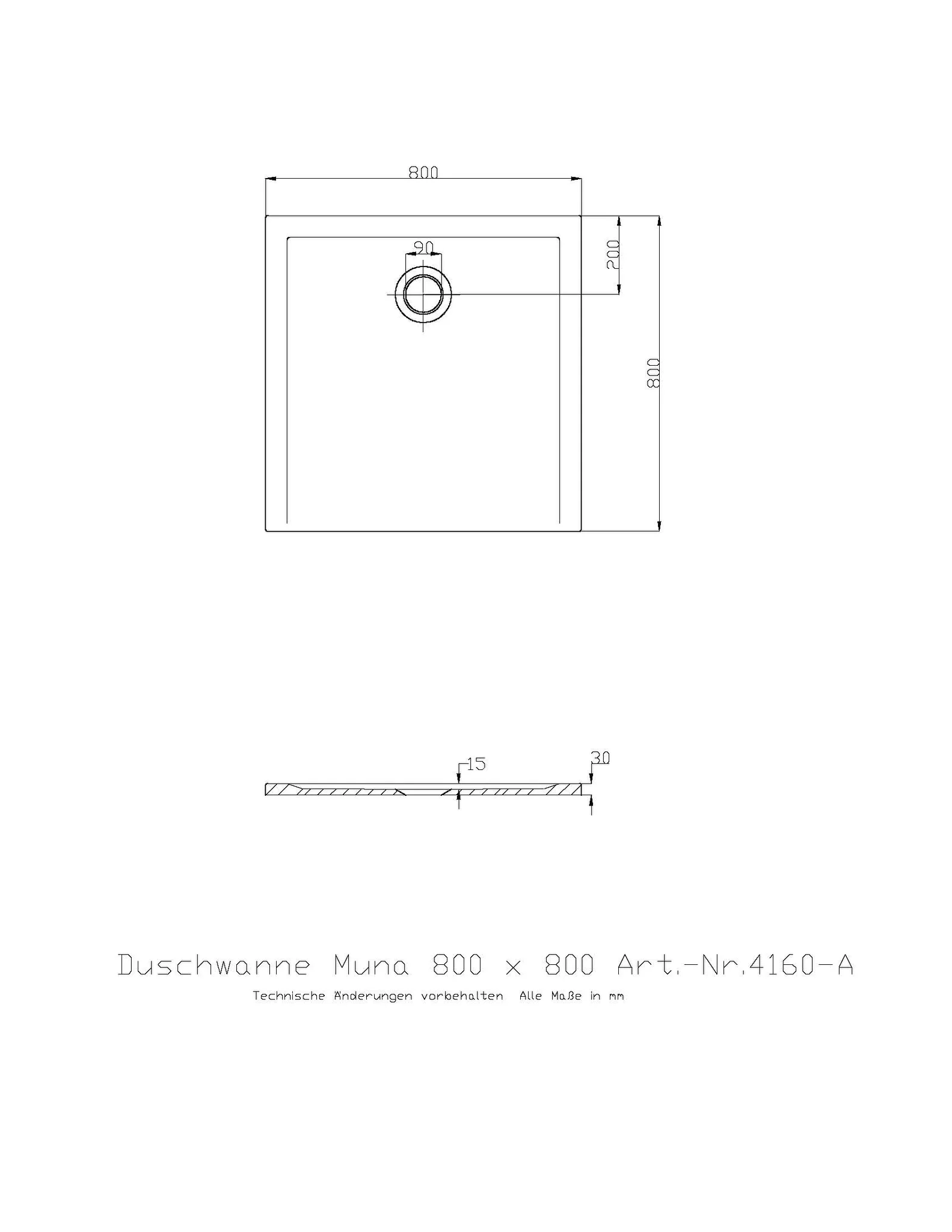 Hoesch Muna S Duschwanne Mineralguss Solique, 800x800x30, Weiß Hoesch Muna S Duschwanne Mineralguss Solique, 800x800x30, Weiß