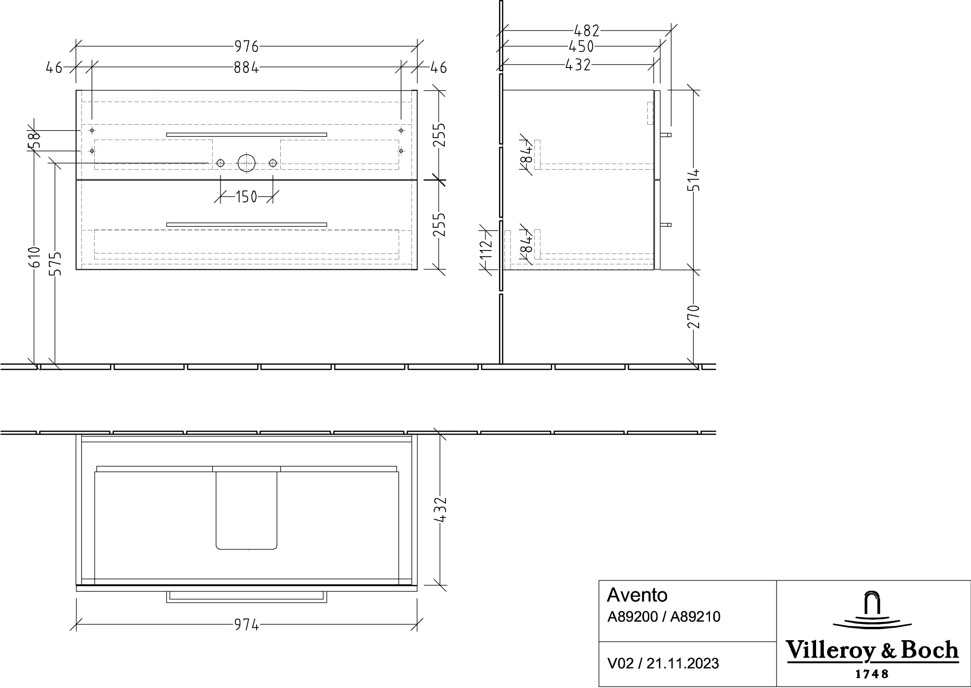 Villeroy & Boch Waschbeckenunterschrank Avento A89200, Graphite