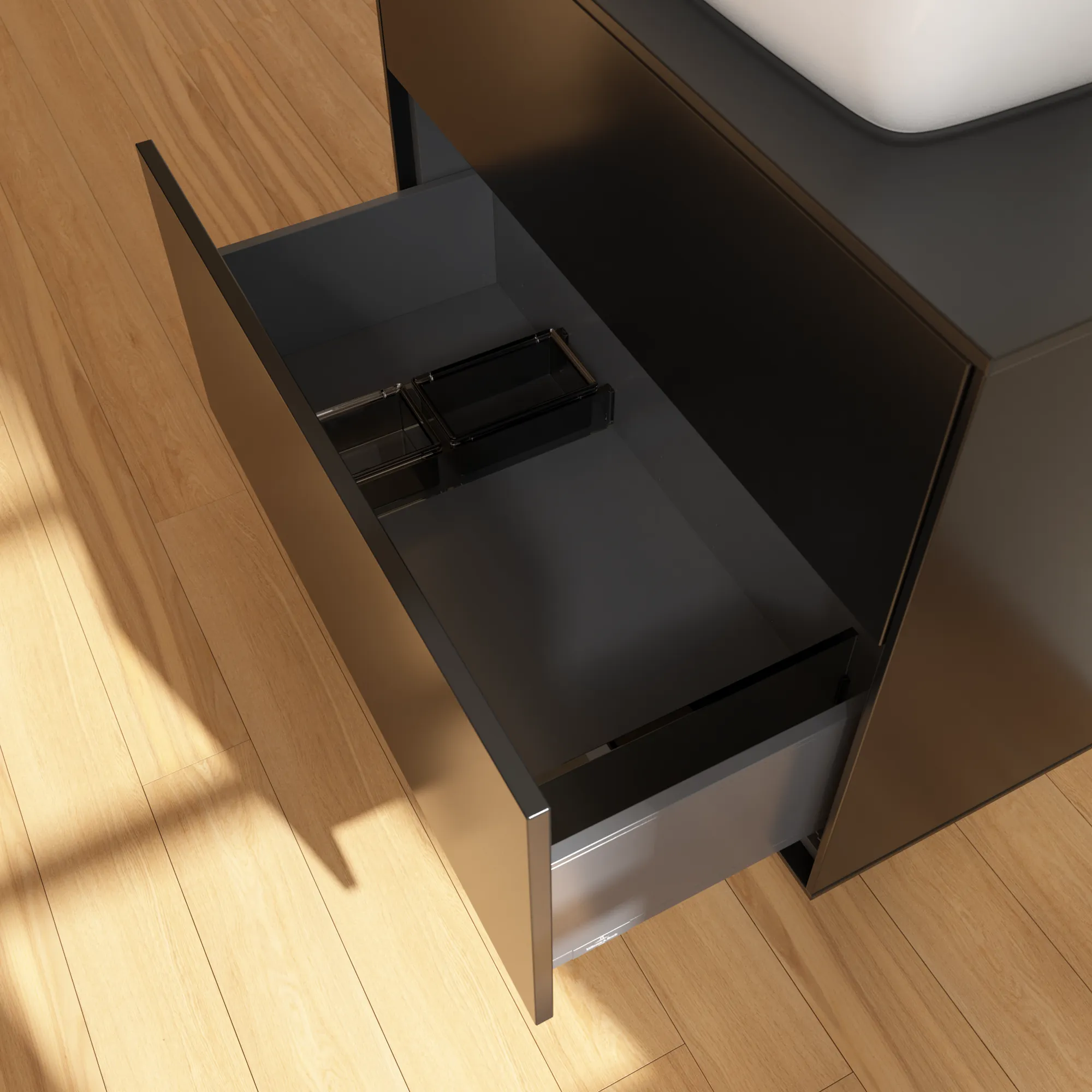 Villeroy & Boch Waschbeckenunterschrank Finion F75, 800 x 603 x 501 mm, Black Matt Lacquer, mit SoftClosing und Push-to-open Funktion