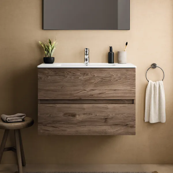 Ideal Standard Möbelwaschtischunterschrank Eurovit+ 2 Auszüge 800x440x550mm Nussbaum geflammt