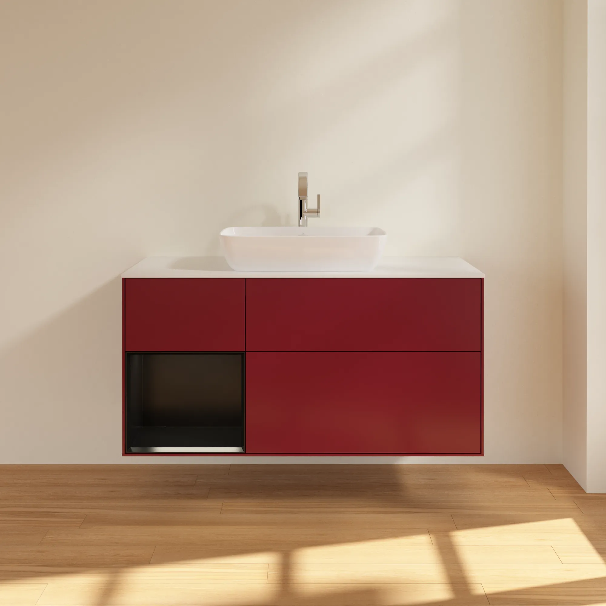 Villeroy & Boch Waschtischunterschrank „Finion“ für Schrankwaschtisch 1200 × 603 × 501 mm Peony Matt Lacquer, für Becken mittig, mit Hahnlochbohrung