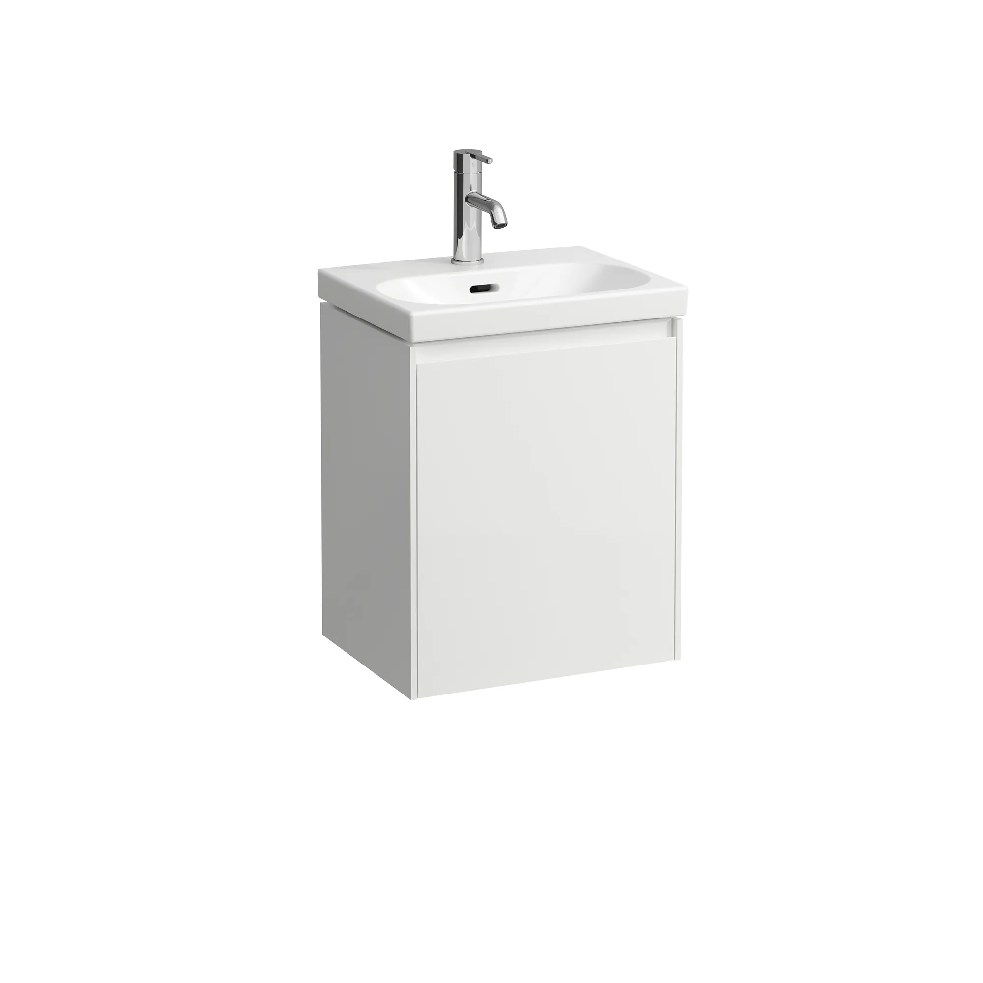 Waschtischunterbau LANI 339x437x515 1 Tür Scharnier links integrierte Griffleiste Soft-Close 1 Glasablage (fix) für Waschtisch LUA H815081 weiß matt Anschlag: links / Front- & Korpusfarbe: Weiß matt Waschtischunterbau LANI 339x437x515 1 Tür Scharnier links integrierte Griffleiste Soft-Close 1 Glasablage (fix) für Waschtisch LUA H815081 weiß matt Anschlag: links / Front- & Korpusfarbe: Weiß matt