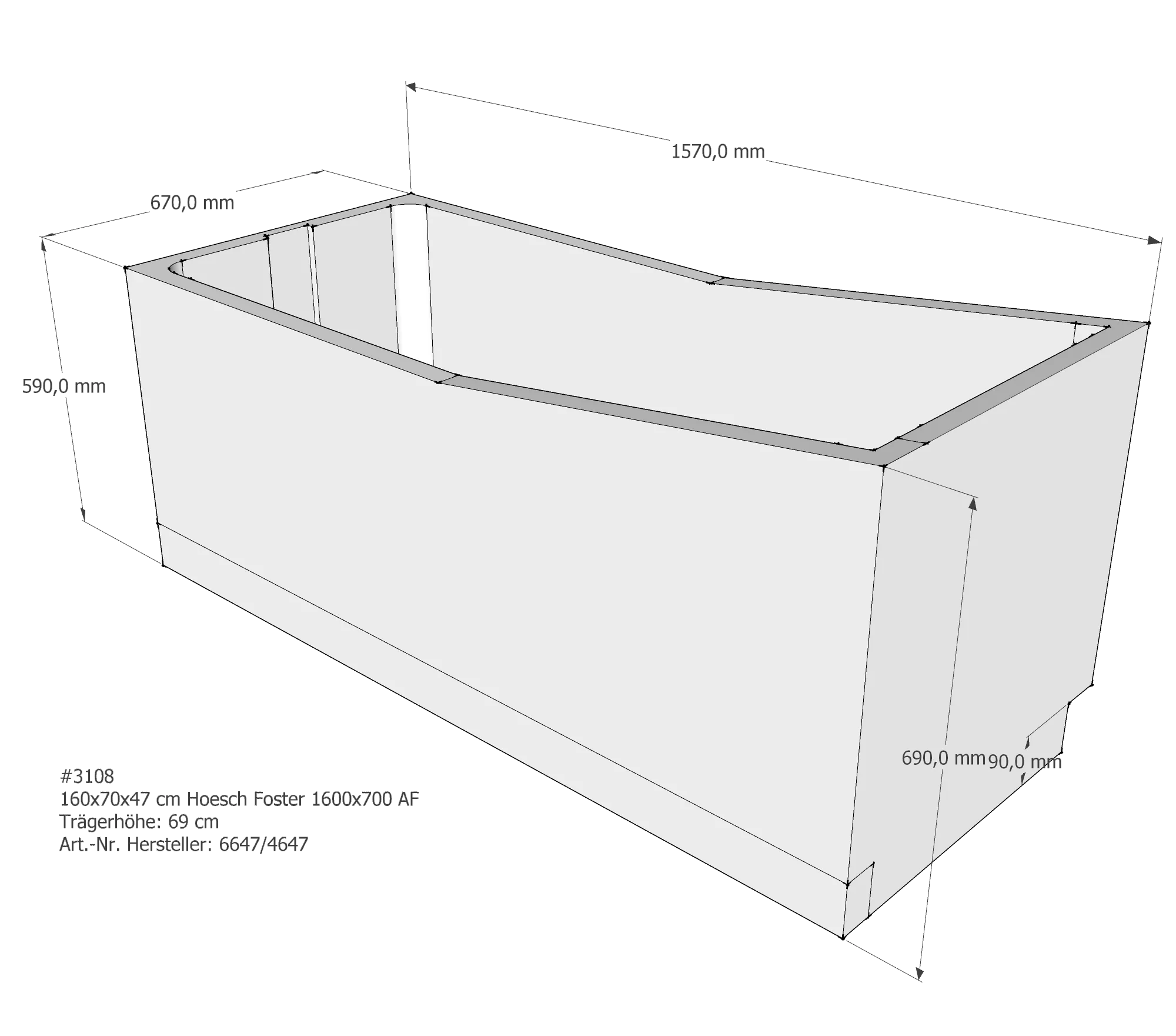 Badewannenträger für Hoesch Foster 1600×700 160 × 70 × 47 cm