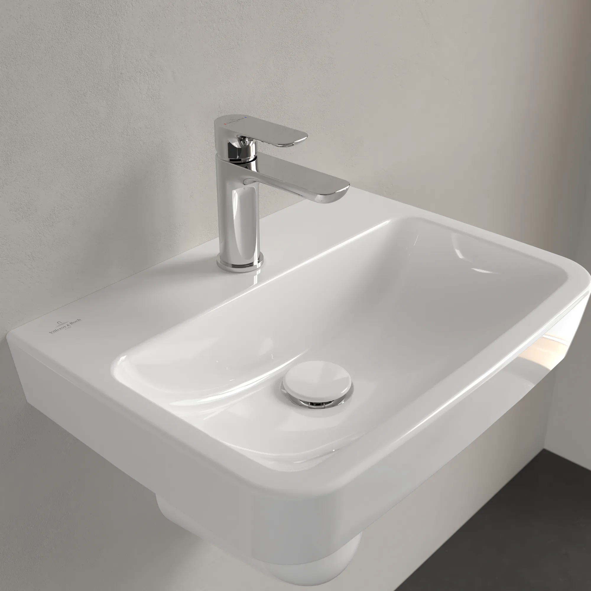 Villeroy & Boch Handwaschbecken „O.novo“ 500 × 370 × 160 mm, für Becken mittig, mit Hahnlochbohrung, Hahnlochposition mittig in Weiß Alpin
