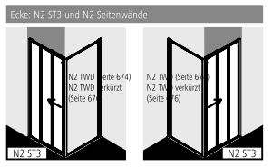 Kermi Duschtür Gleittür 3-teilig mit Festfeld für Nische und Ecke „NOVA 2000“ 185 cm Profile Silber Mattglanz