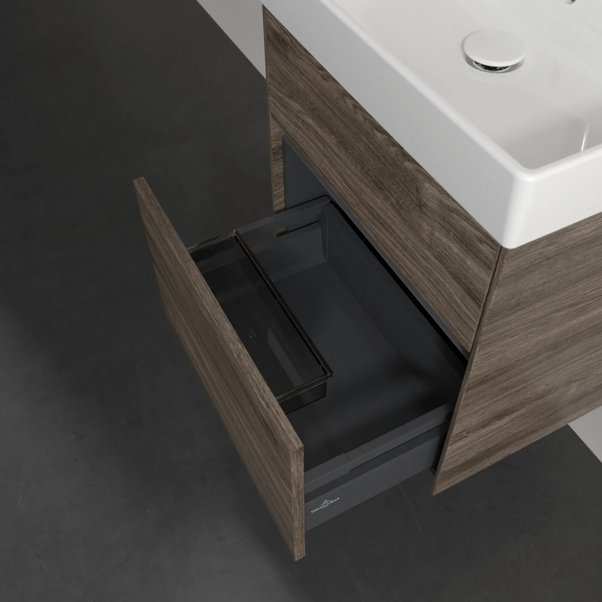 Villeroy & Boch Waschtischunterschrank „Collaro“ 510 × 546 × 414 mm Stone Oak, für Becken mittig, mit Beleuchtung