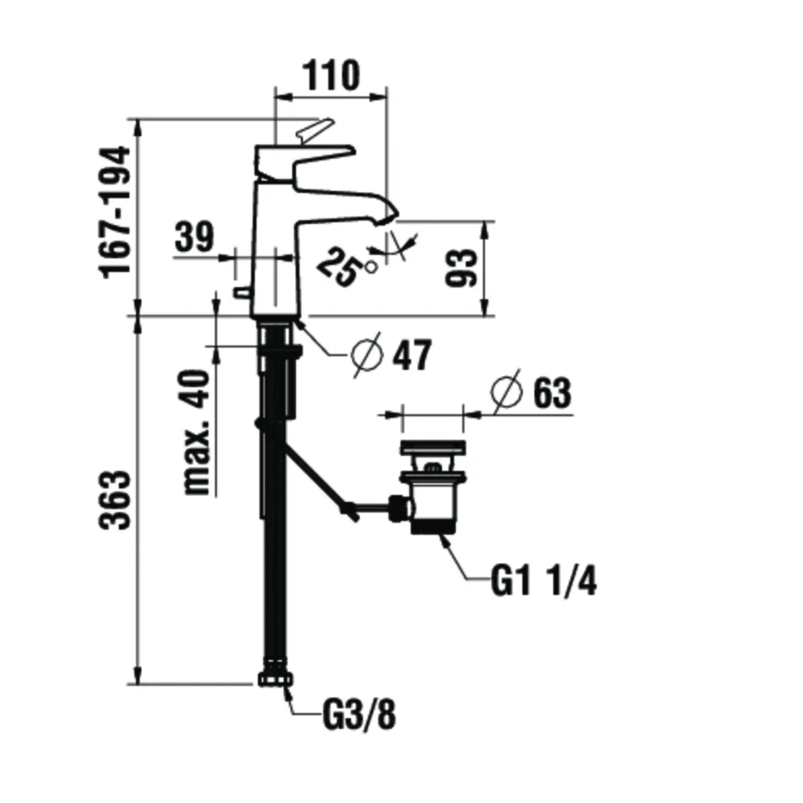 Einhebel-Waschtischmischer halbhohe Ausführung PURE Festauslauf Ausladung 140mm Höhe: 190 mm mit Ablaufventil PVD Edelstahl-Optik gebürstet Einhebel-Waschtischmischer halbhohe Ausführung PURE Festauslauf Ausladung 140mm Höhe: 190 mm mit Ablaufventil PVD Edelstahl-Optik gebürstet