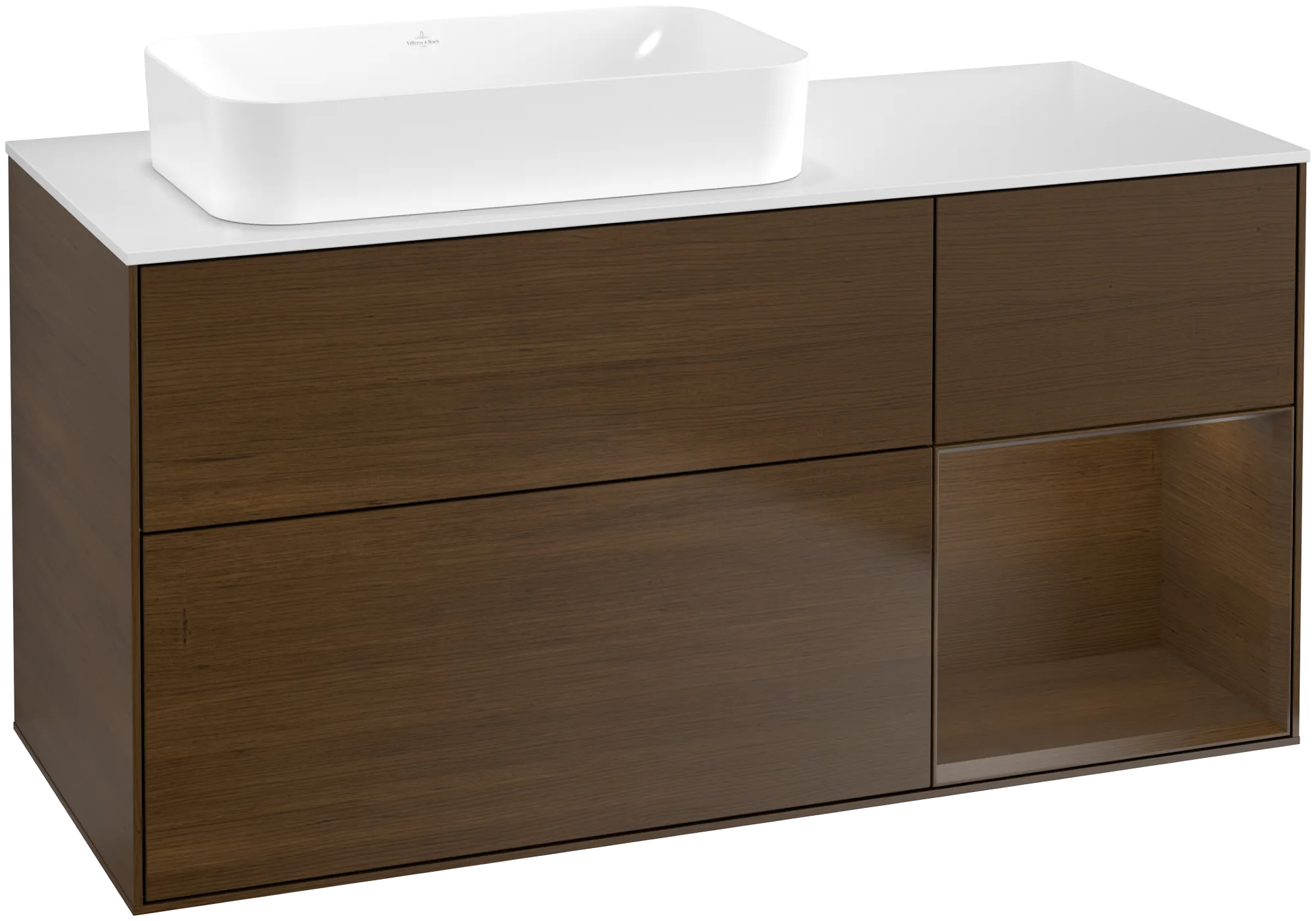 Villeroy & Boch Finion Waschbeckenunterschrank G69, 1200x603x501mm, mit Beleuchtung, 3 Auszüge, links