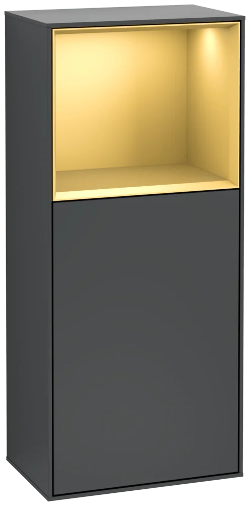 Villeroy & Boch Finion Seitenschrank F500HFHG, 418x936x270 mm, Midnight Blue Matt Lacquer mit Gold Regalelement, dimmbare LED-Beleuchtung, SoftClosing und Push-to-open Funktion Villeroy & Boch Finion Seitenschrank F500HFHG, 418x936x270 mm, Midnight Blue Matt Lacquer mit Gold Regalelement, dimmbare LED-Beleuchtung, SoftClosing und Push-to-open Funktion