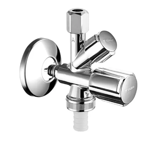 Kombi-Eckventil QUICK COMFORT, Stecktechnik QUICK, RFV im Abgang Geräteanschluss, Stecktechnik QUICK DN 15, Schlauchverschraubung Ø 14,5 mm (DN 20 G 3/4 AG), Ø 10 mm (DN 10 G 3/8 AG), chrom