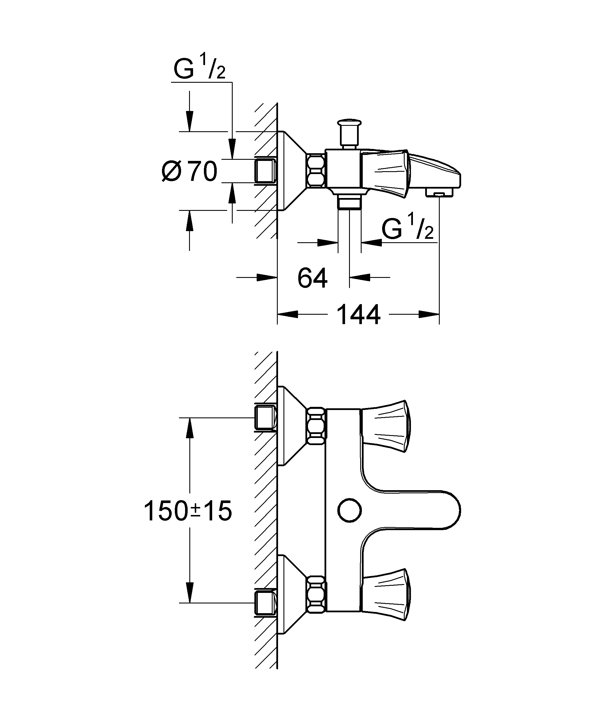 Wannenbatterie Costa 25450_1, Wandmontage, eigensicher, chrom