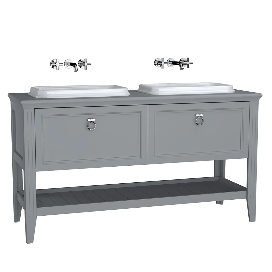 VitrA Valarte Badmöbel Set 150 cm, 2 Einbauwaschtische + Waschtischunterschrank 2 Vollauszüge Grau Matt