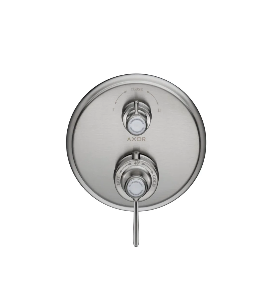 Hansgrohe AXOR Montreux Thermostat Unterputz mit Hebelgriff Brushed Nickel, 2 Verbraucher, max. Durchfluss 29 l/min, einstellbare Temperaturbegrenzung