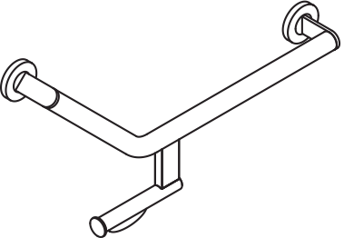 Winkelgriff mit Papierrollenhalter des Systems 900, Edelstahl, PVD, Achsmaße 620 mm und 283 mm, Winkel 135°, D: 32 mm, Ausführung rechts, in Farbe CK (messing glänzend)