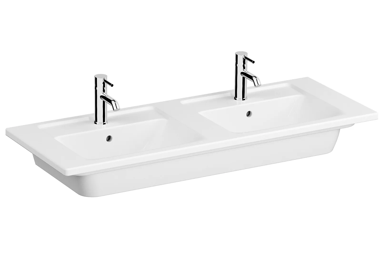 VitrA Integra Doppelmöbelwaschtisch 120 x 47 cm (B x T) mit 2 Becken, 2 Hahnlöchern, Weiß Hochglanz
