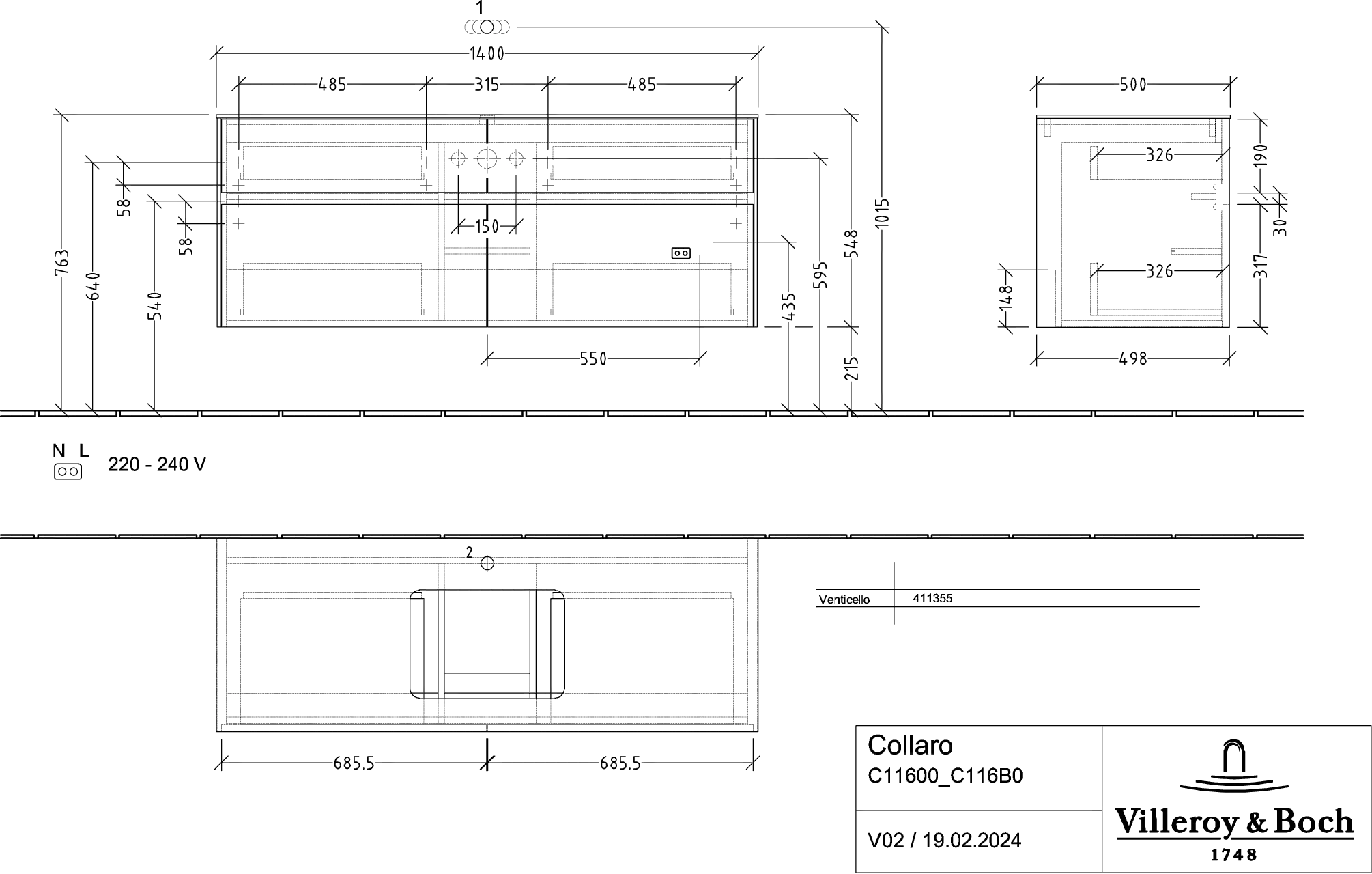 Villeroy & Boch Collaro Waschbeckenunterschrank C11600 1400x548x500mm Marine Blue Villeroy & Boch Collaro Waschbeckenunterschrank C11600 1400x548x500mm Marine Blue