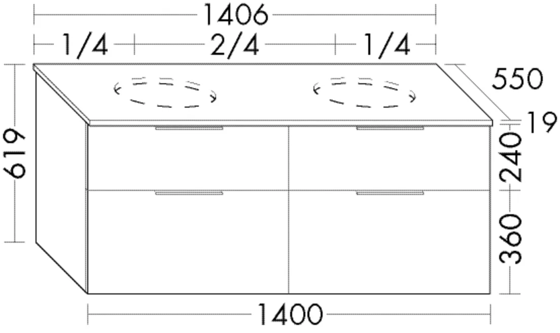 Waschtischunterschrank Eqio von burgbad – in Frontfarbe, 1406 mm breit, 619 mm hoch, mit 2 Schubladen (350 mm tief), 2 Auszügen (420 mm tief), inkl. Metallkonsolen Waschtischunterschrank Eqio von burgbad – in Frontfarbe, 1406 mm breit, 619 mm hoch, mit 2 Schubladen (350 mm tief), 2 Auszügen (420 mm tief), inkl. Metallkonsolen