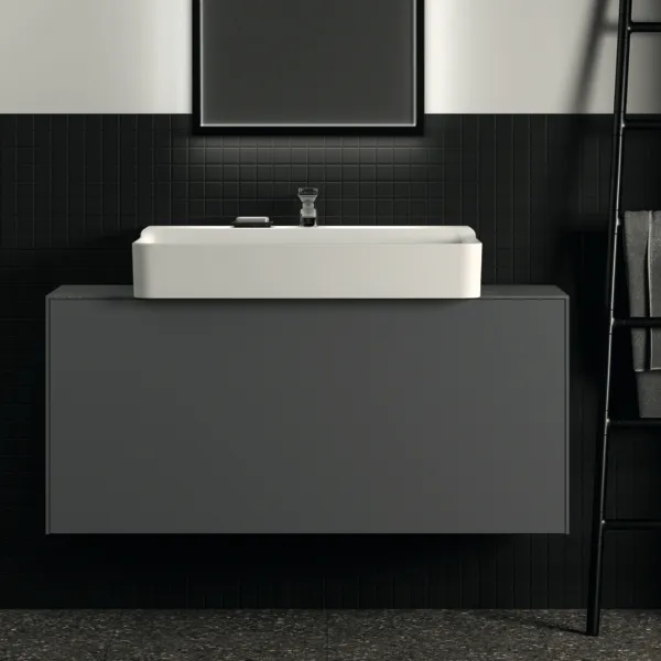 Waschtischplatte Conca, aus Keramik, 1202x373x6mm, Marmor Noir Desir