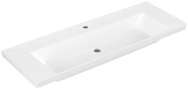 Villeroy & Boch Wandwaschtisch aus TitanCeram „Subway 3.0“ 1300 × 475 × 170 mm, ohne Hahnlochbohrung, Hahnlochposition mittig in Stone White