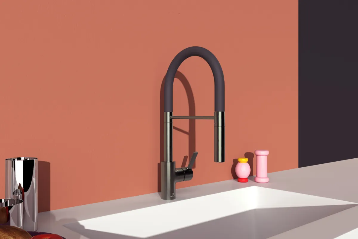 Ideal Standard Küchenarmatur Gusto Semi-Pro 2-Funktionsbrause Magnetic Grey, Ausladung 225 mm, Auslaufhöhe 142 mm