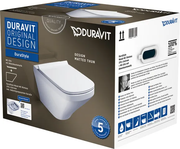 Duravit Wand-Tiefspül-WC inkl. WC-Sitz „DuraStyle“ 37,3 × 54 × 39,3 cm, Befestigung verdeckt Duravit Wand-Tiefspül-WC inkl. WC-Sitz „DuraStyle“ 37,3 × 54 × 39,3 cm, Befestigung verdeckt