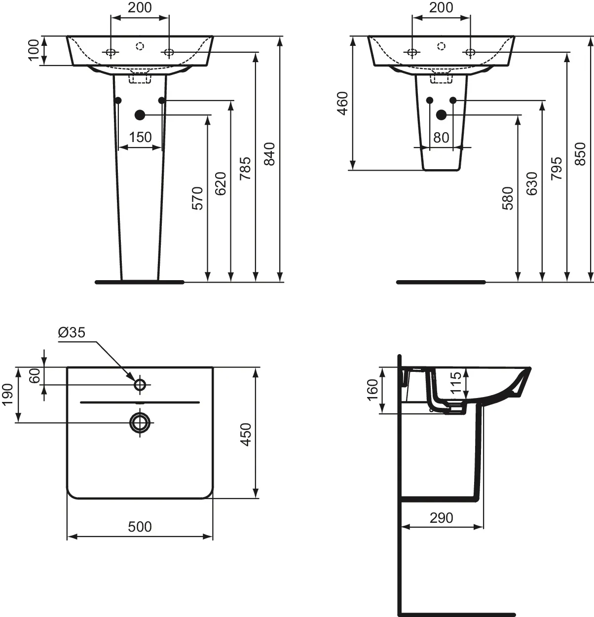 Waschbecken „ConnectAir“ 50 × 45 × 16 cm, Hahnlochposition mittig in Weiß Waschbecken „ConnectAir“ 50 × 45 × 16 cm, Hahnlochposition mittig in Weiß