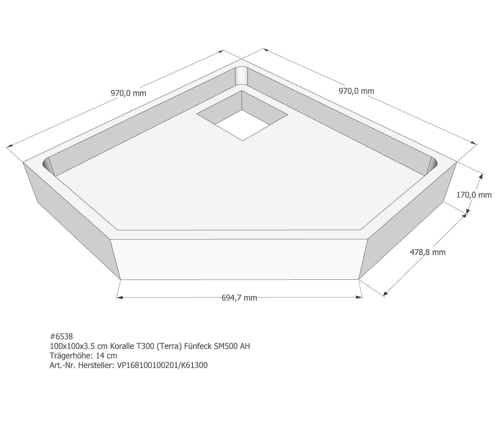 Duschwannenträger für Koralle T300 100/5 (Terra) 100 × 100 × 3,5 cm