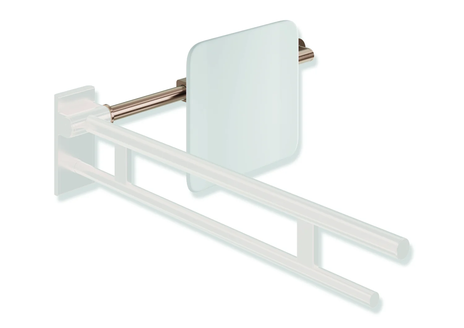 HEWI Rückensstütze System 900, PVD-beschichtet, Kupfer gebürstet, Achsmaß verstellbar 616-716 mm, Tiefe 150 mm, einseitige Wandmontage mit Rosetten (links), Montage an Stützklappgriffen Design (A) (rechts) HEWI Rückensstütze System 900, PVD-beschichtet, Kupfer gebürstet, Achsmaß verstellbar 616-716 mm, Tiefe 150 mm, einseitige Wandmontage mit Rosetten (links), Montage an Stützklappgriffen Design (A) (rechts)
