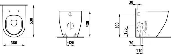 Laufen Stand-Tiefspül-WC Keramikhöhe 43 cm „Pro“ 360 × 430 × 530 mm in Weiß, Abgang waagerecht, ohne Spülrand Laufen Stand-Tiefspül-WC Keramikhöhe 43 cm „Pro“ 360 × 430 × 530 mm in Weiß, Abgang waagerecht, ohne Spülrand